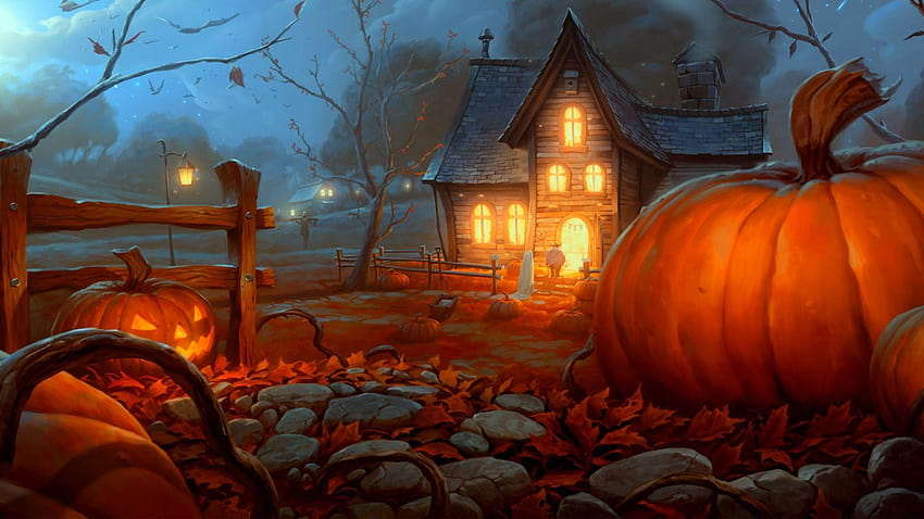 Casa Embrujada Halloween, decoración de la casa de Halloween fondo de pantalla