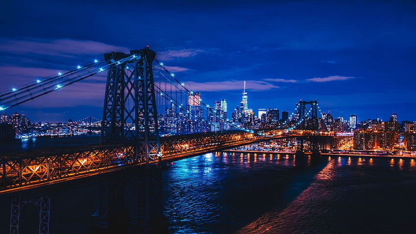 3840x2160 Nowy Jork, USA, miasto nocą, most U 16:9 tła, Brooklyn Tapeta HD