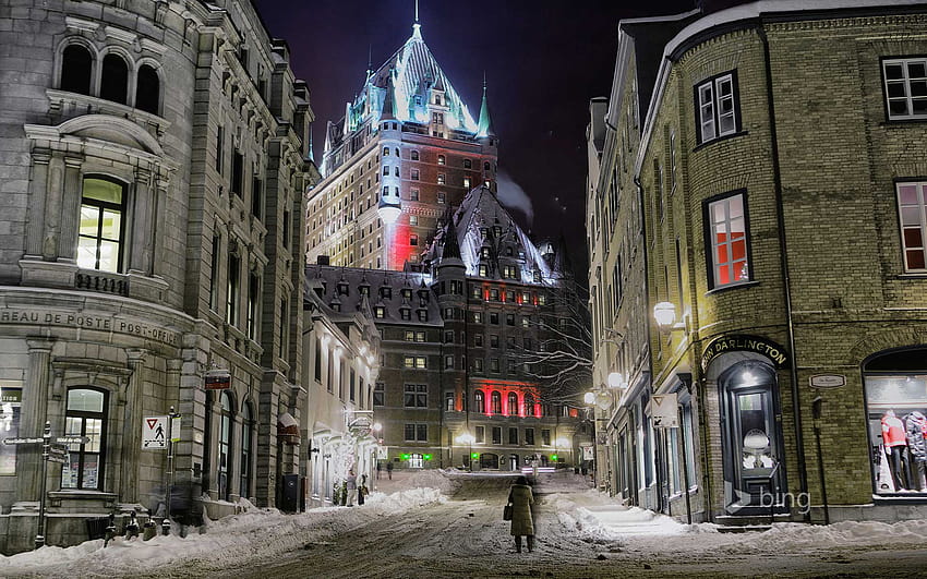 Le Chateau Frontenac po burzy śnieżnej, miasto Quebec, Kanada, zima Quebec Tapeta HD
