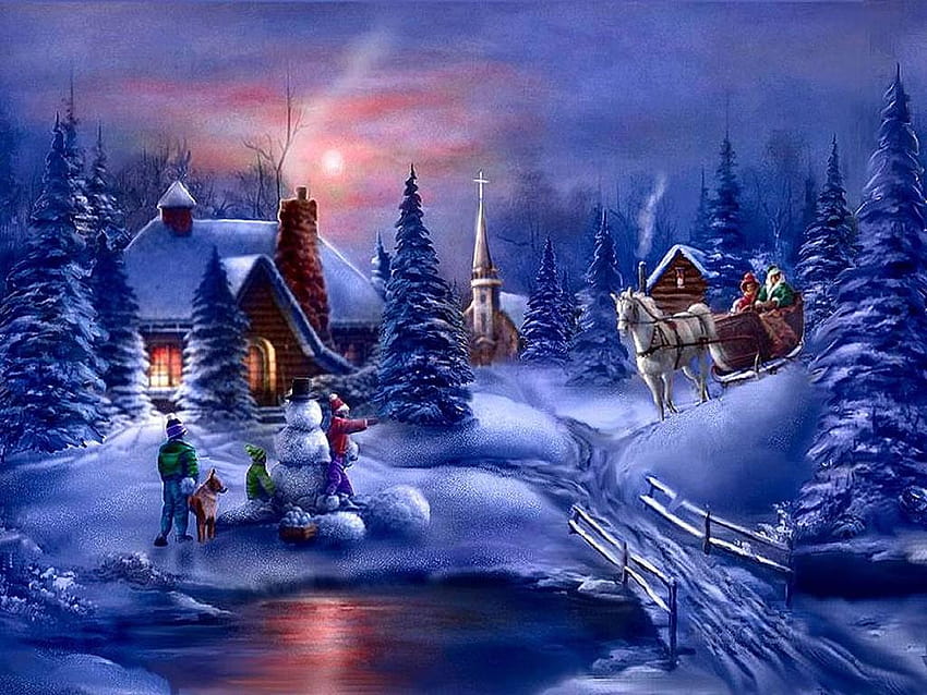Molly Stewart , Snowman In Wintry Landscape HD wallpaper