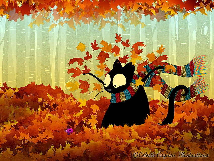 かわいい秋、葉、秋、アート、漫画、木、漫画の秋 高画質の壁紙