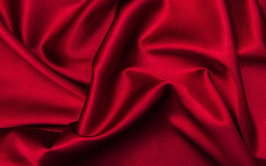 Silk Cloth Background, Red Satin Fabric Waves, Abstract Texture