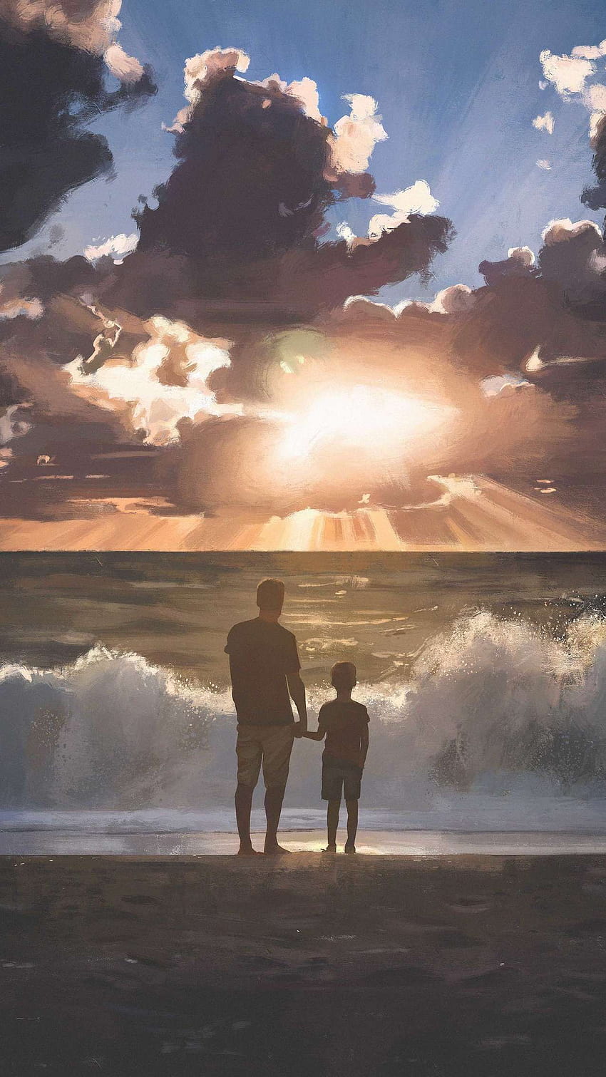 Father and Son iPhone, father and children HD phone wallpaper