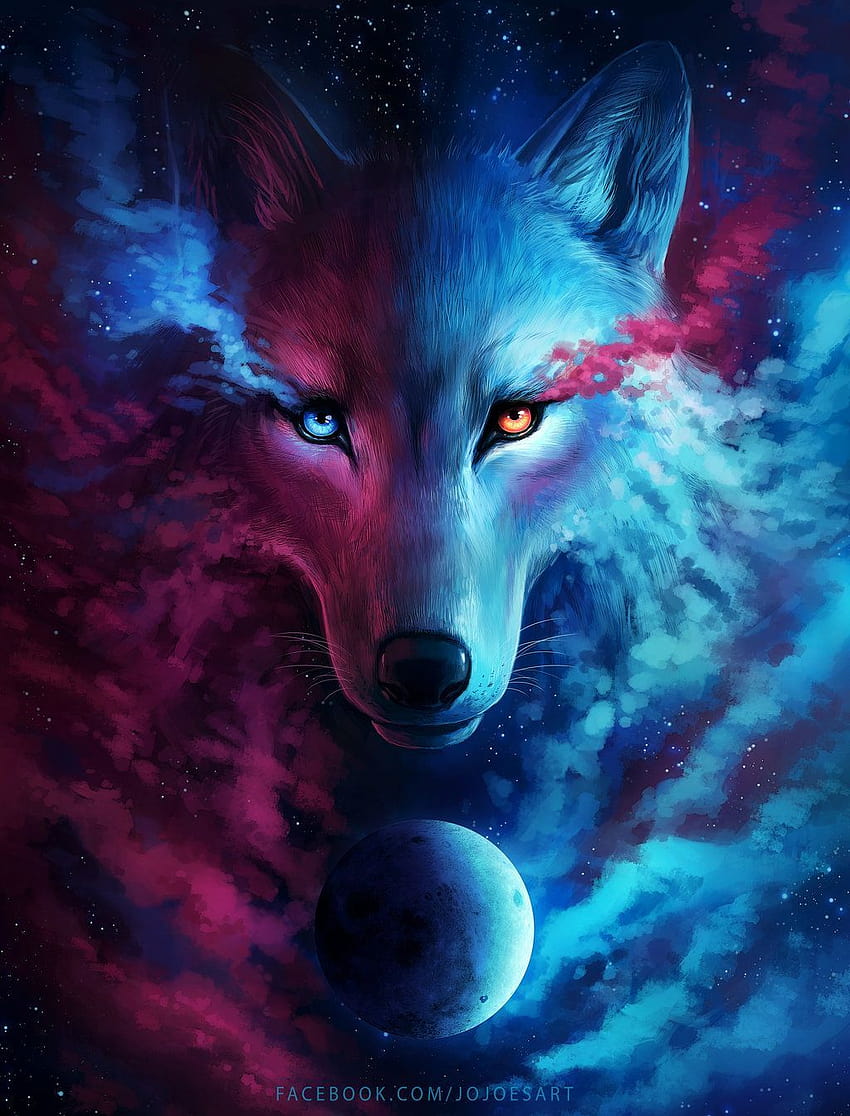 Red and Blue Wolf, black and blue wolf HD phone wallpaper
