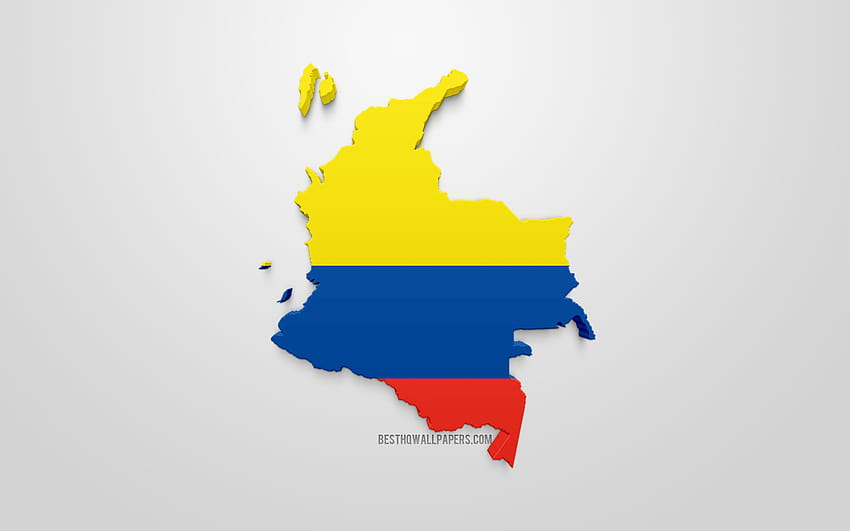 3d flag of Colombia, map silhouette of, colombian HD wallpaper