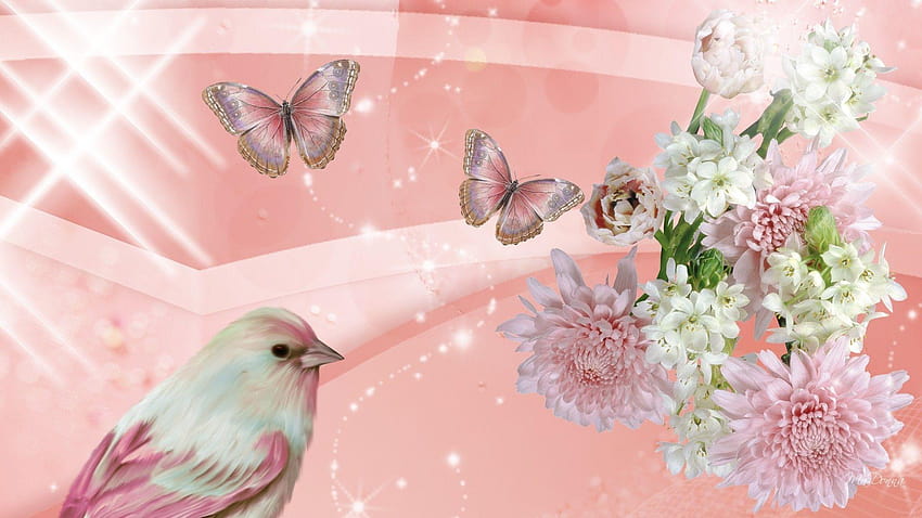 Пастелни цветя Пеперуди, птици и пеперуди HD тапет