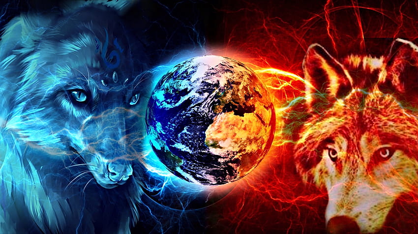 wold wolf water fire 298784724124201 by @art_180, fire and water wolf HD wallpaper