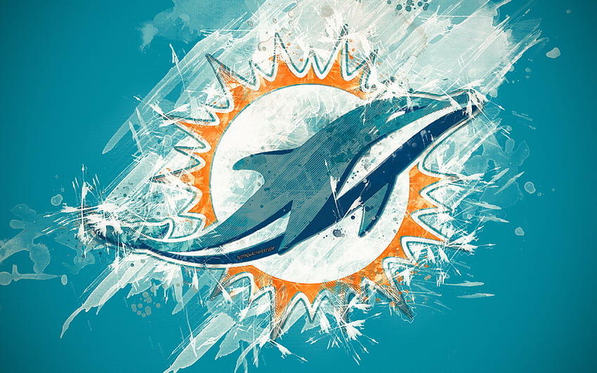 Miami Dolphins, logotipo, arte grunge, americano papel de parede HD