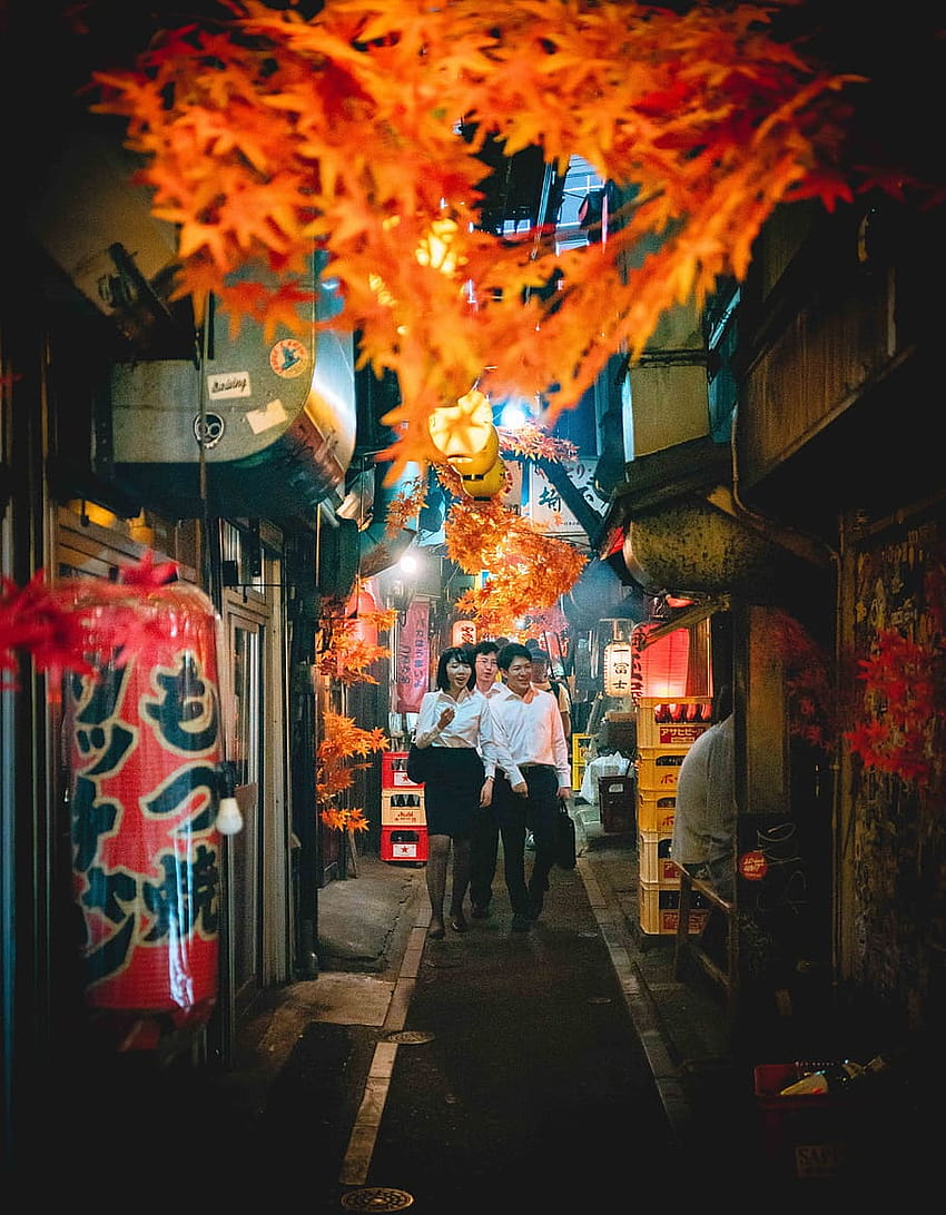 хора, ходене, улица, Токио, есен, блейд рънър, Япония, нощ, естетичен японски нощен живот HD тапет за телефон
