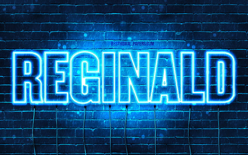 Reginald, with names, horizontal text, Reginald name, Happy Birtay Reginald, blue neon lights, with Reginald name with resolution 3840x2400. High Quality HD wallpaper