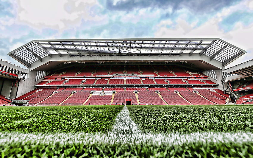 Estádio do Liverpool, Anfield, estádio vazio, Inglaterra, R, futebol, Liverpool, estádios de futebol, Anfield Road, Liverpool FC com resolução 2880x1800. Alta qualidade papel de parede HD