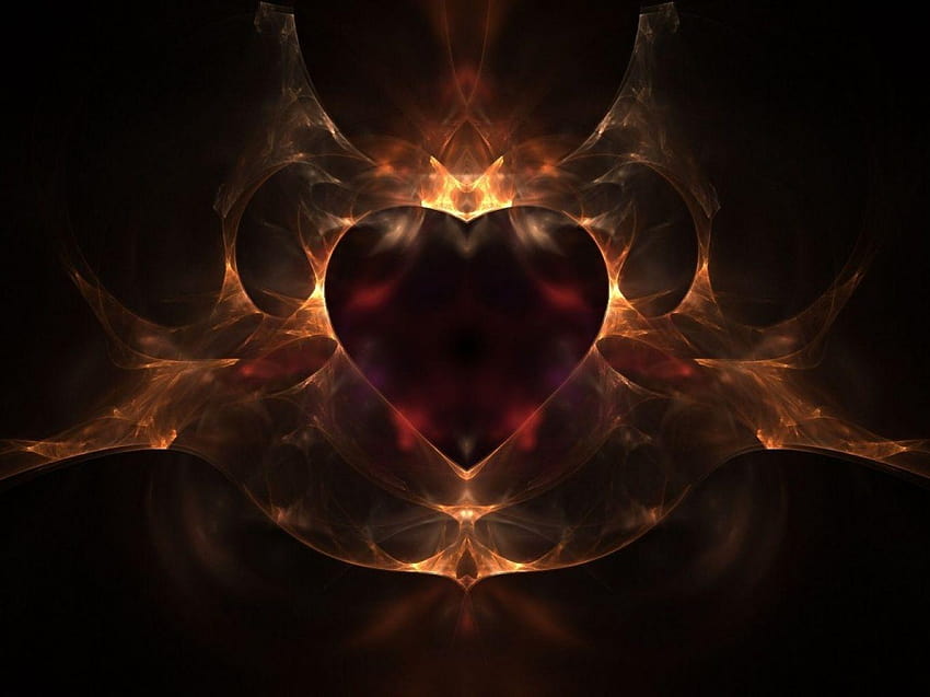 Heart on fire, black, dark, flames, love, red HD wallpaper