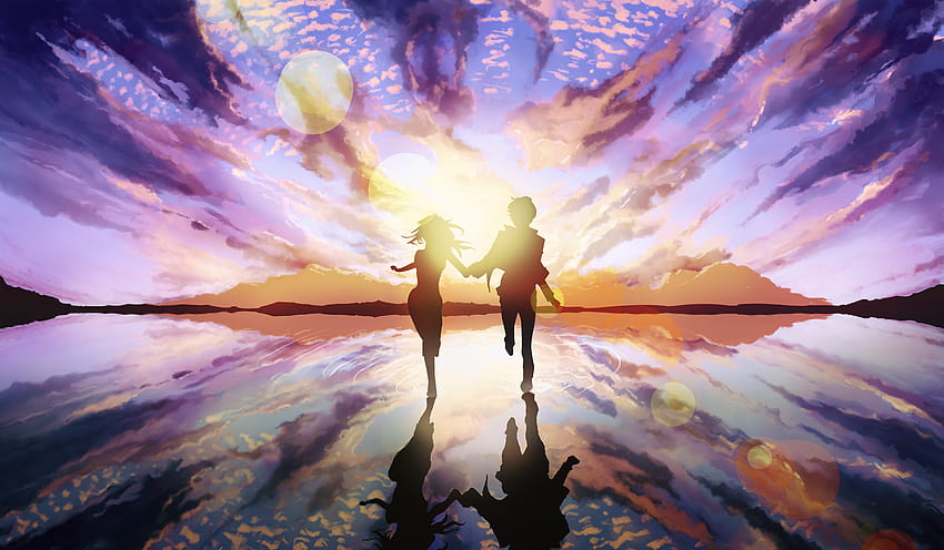Girl Boy Couple Sunset Original Anime Running Love Sawako Kuronuma Shota Kazehaya HD wallpaper