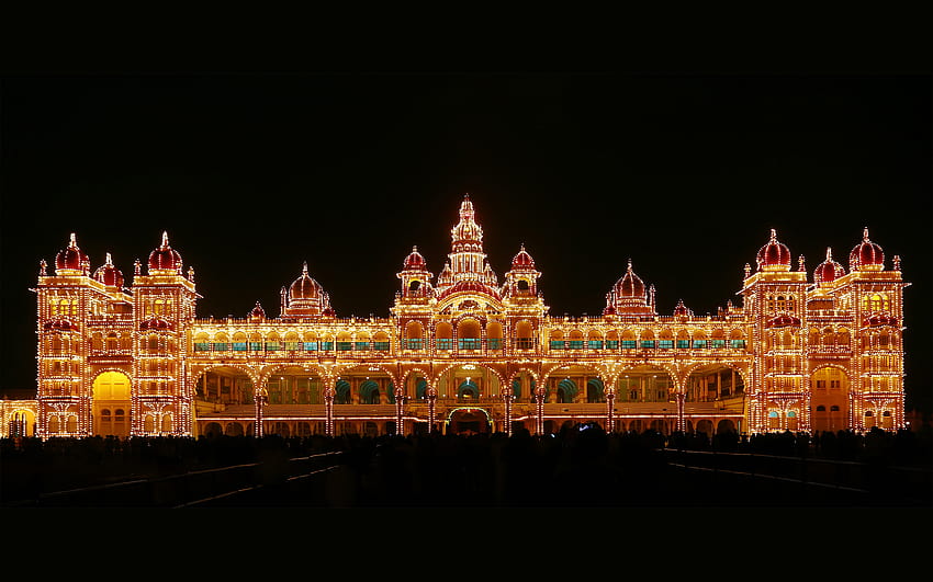 Indian Ambavilas or Mysore Palace at Night, indian palace HD wallpaper