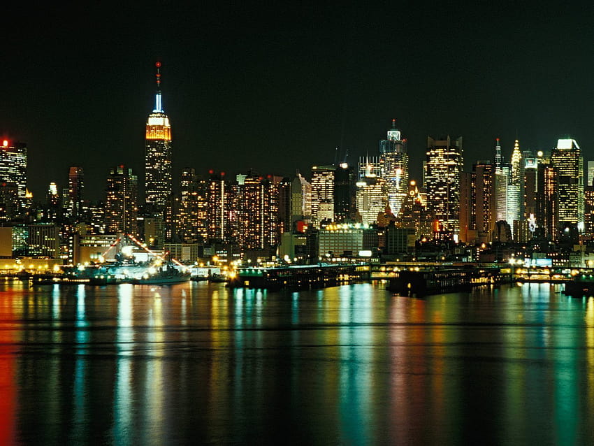 New York City Lights Group, силует на Ню Йорк HD тапет