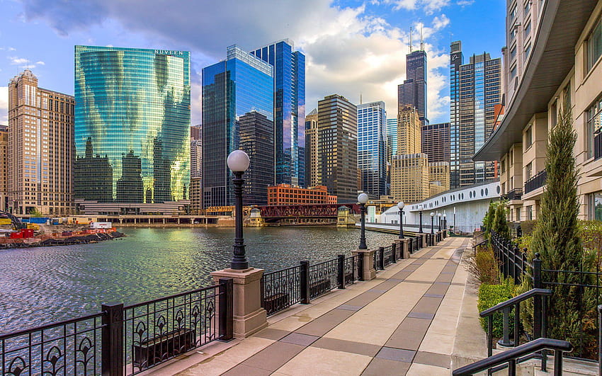 USA Skyscrapers Houses Chicago city Street Waterfront Cities HD wallpaper