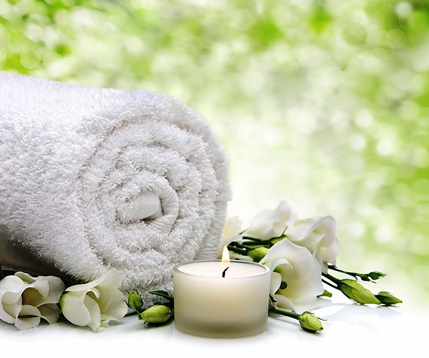 Spa relax,bath towel Towel Candles, relaxing spa HD wallpaper