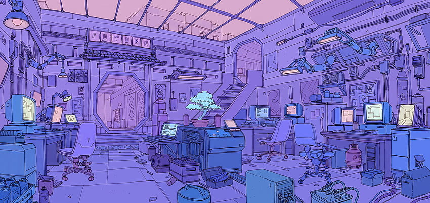 Пурпурна аниме естетика, публикувана от Зоуи Джонсън, лилаво компютърно аниме HD тапет