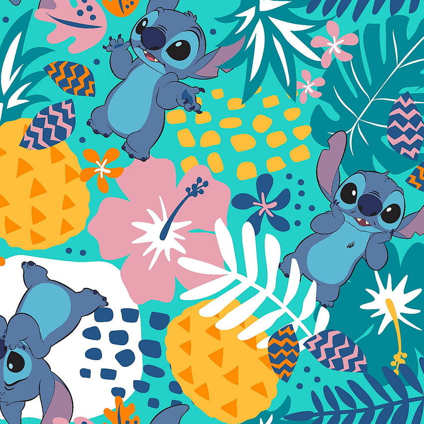 Disney Lilo & Stitch in The Jungle 100% памучен плат, продаван от The Yard HD тапет за телефон