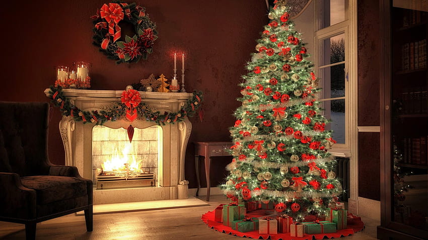 Grüner Weihnachtsbaum und Weihnachtsschmuck, Weihnachten, Weihnachtskiefern HD-Hintergrundbild