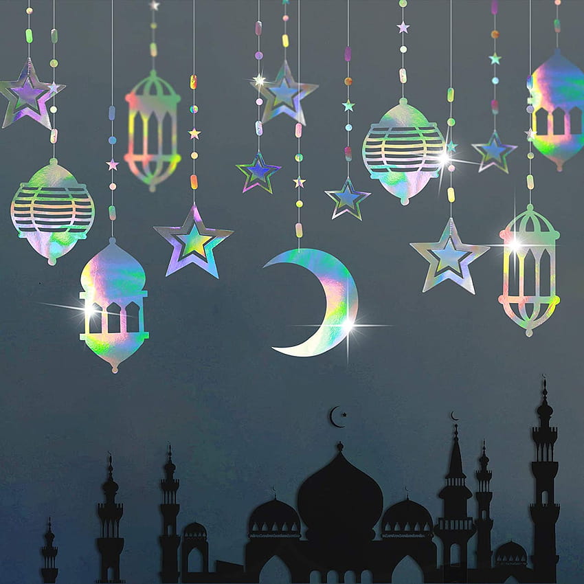 16 adet Yanardöner Yıldız Ay Fener Ramazan Garland Holografik EID Dekorasyon Ev Mutlu Ramazan Dekor Euphoria Asılı Flama Küçük Bayram İslam Düğün için Zemin Afiş Birtay Parti Malzemeleri: Oyuncaklar ve Oyunlar, ramazan süslemeleri HD telefon duvar kağıdı