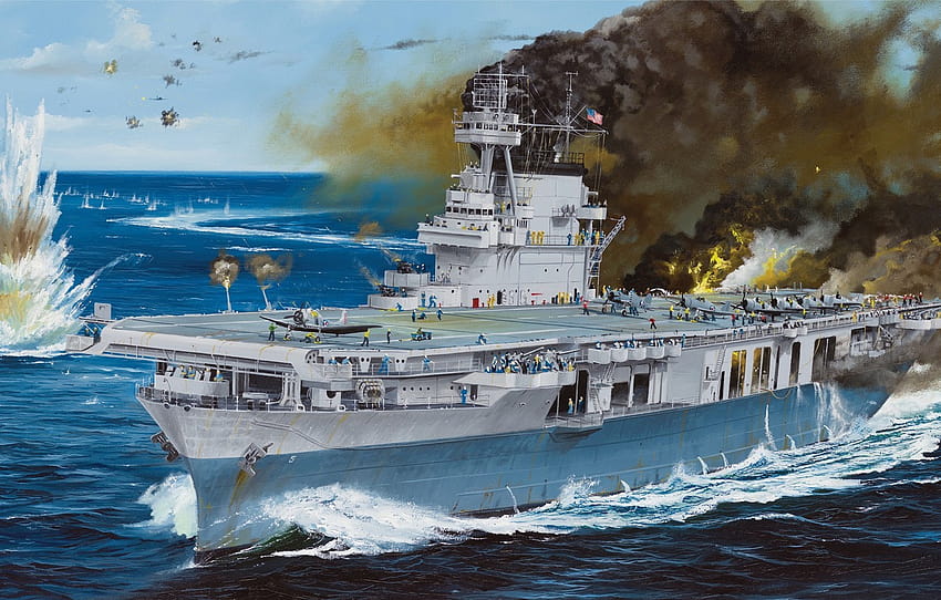 ship, art, the carrier, Navy, the battle, American, military, USS, WW2, aircraft carrier, Yorktown , section оружие HD wallpaper
