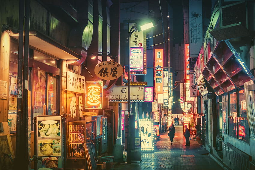 Japonia, noc, neon, Masashi Wakui / i mobilne tła, trinity neon Tapeta HD