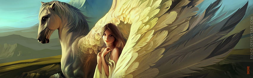 Pegasus anjo pintura menina obra de arte humor amor fantasia penas asas, menina pena papel de parede HD