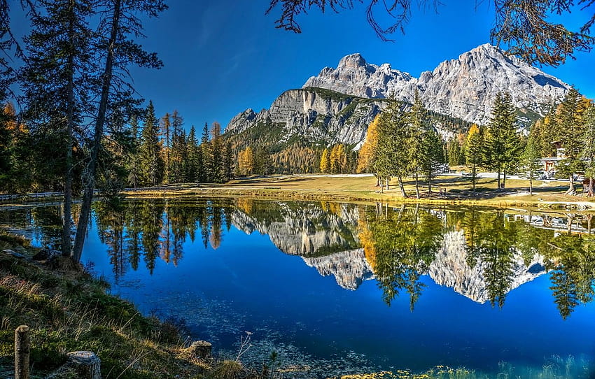 autumn, trees, mountains, lake, reflection, Italy, Italy, The Dolomites, Dolomites, Lake Antorno, Lake of Antorno, Lake Entorno , section пейзажи HD wallpaper