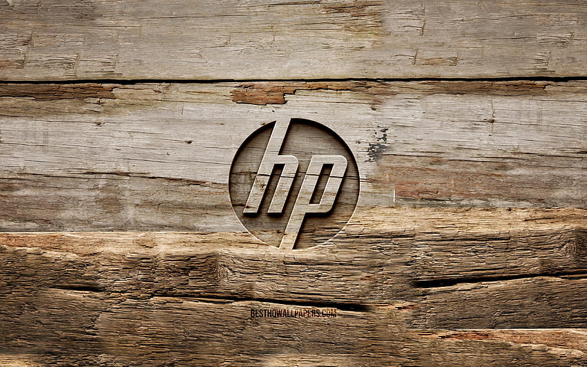HP 木製ロゴ、Hewlett、 高画質の壁紙