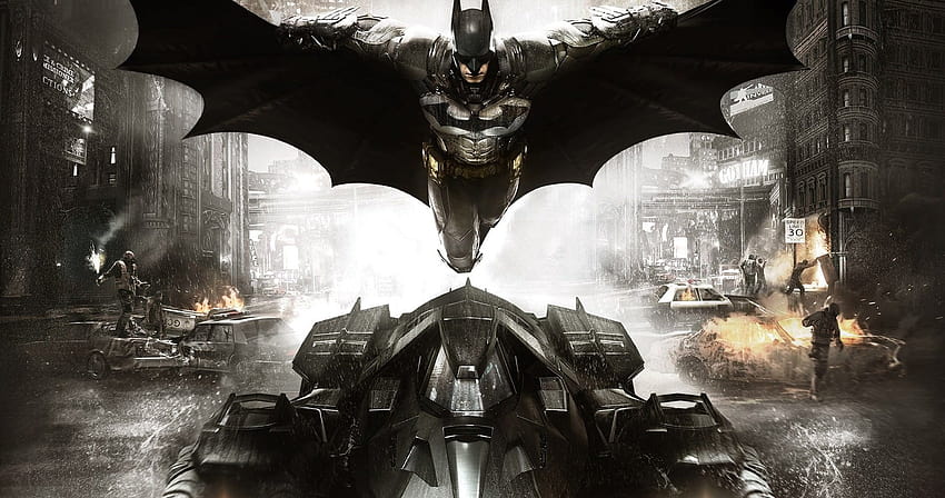 : ordinateur portable de jeu, Gaming Series, jeux vidéo, voitures Batman, Batman Eternal, Batmobile, Batman Arkham Origins, destruction 4096x2160 Fond d'écran HD