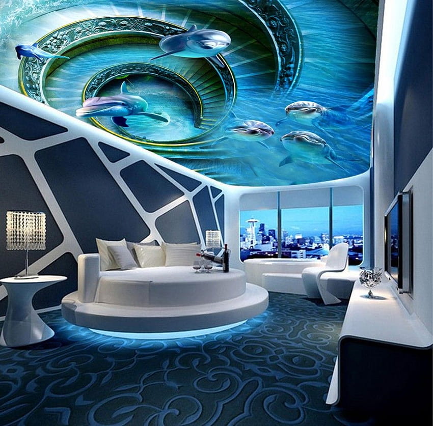 Sea Cave Dolphin 3D Floor ceilings Mural Ceiling Wall Painting, corporate disputes HD wallpaper