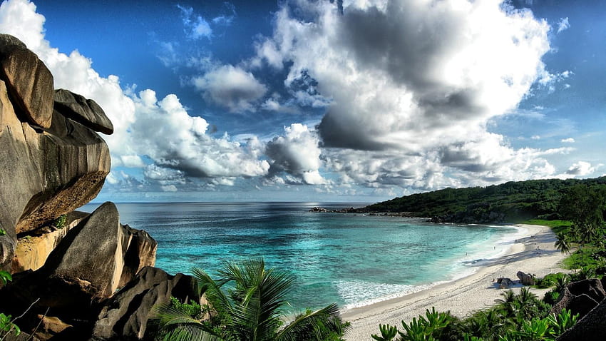 : coco island, mare, isolotto, cielo, seychelles, esotico, seychelles esotiche Sfondo HD