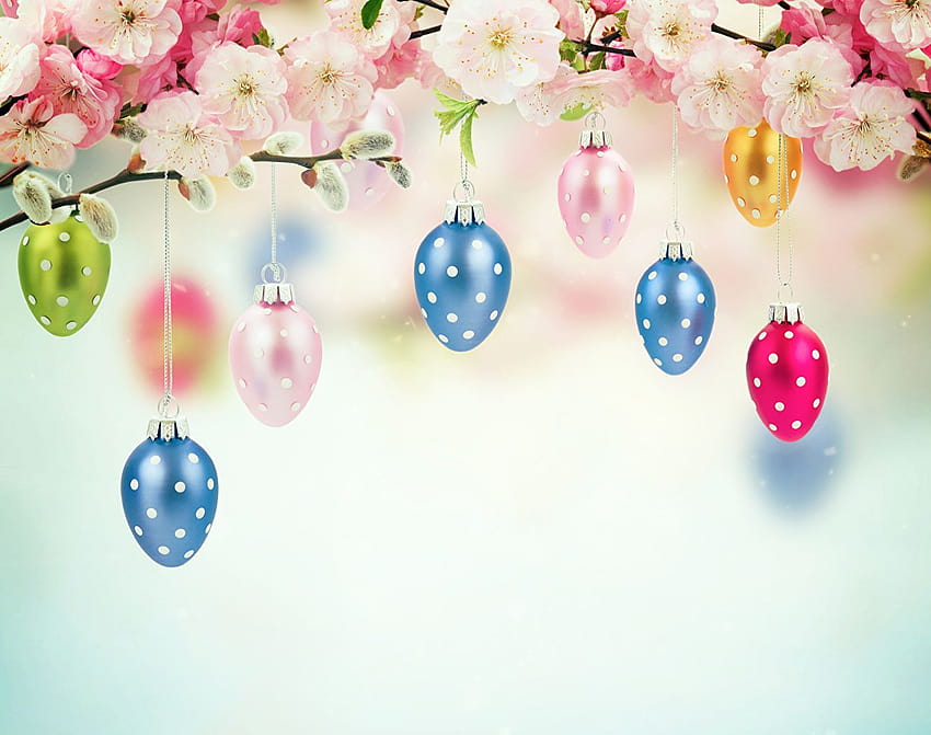 Easter Eggs Szablon karty z pozdrowieniami Święta, drzewa wielkanocne Tapeta HD