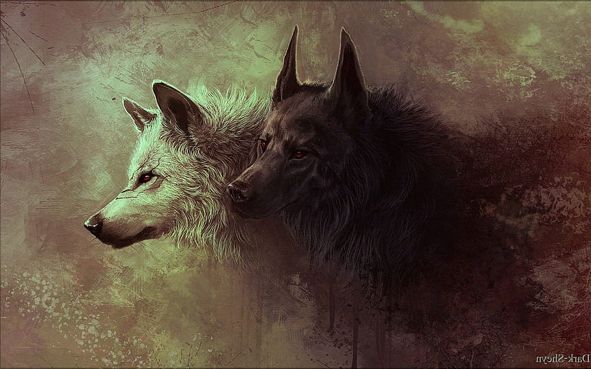 灰色と黒のオオカミの絵画/およびモバイルの背景、黒と白のオオカミ 高画質の壁紙