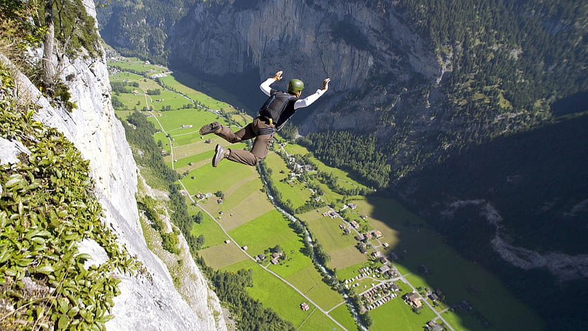 Switzerland, extreme sports, BASE Jumping, arms raised :: HD wallpaper