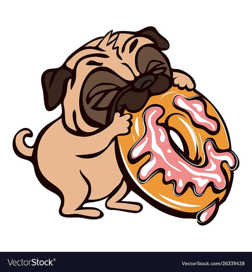 Pug eat donut icon. Cartoon of pug eat donut vector icon for web design isolated on white background. a Previ… HD phone wallpaper