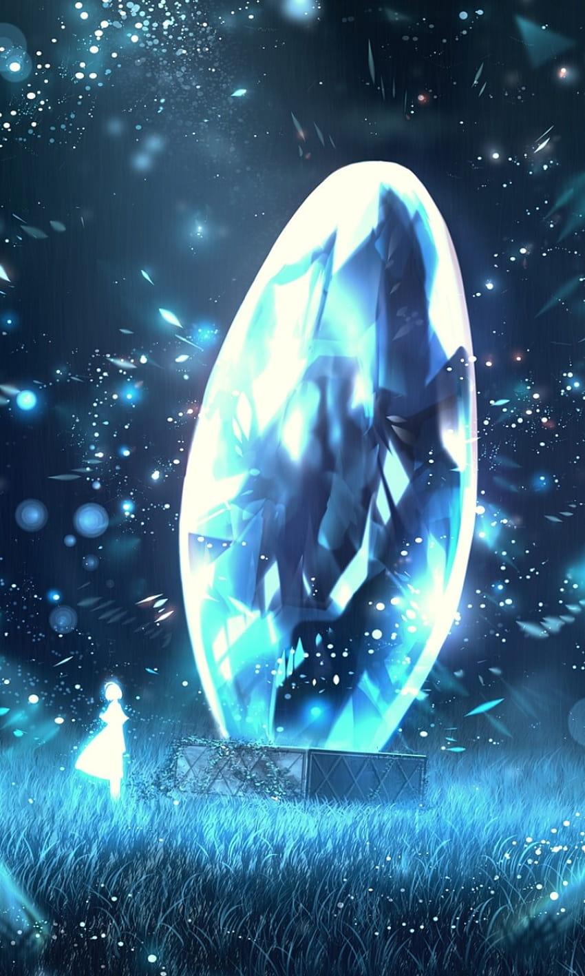 768x1280 Anime Landscape, Magical Object, Crystal, Anime Girl, Glowing for Galaxy SIV,Nokia Lumia 900,925,1020, Acer Picasso, glowing anime HD phone wallpaper