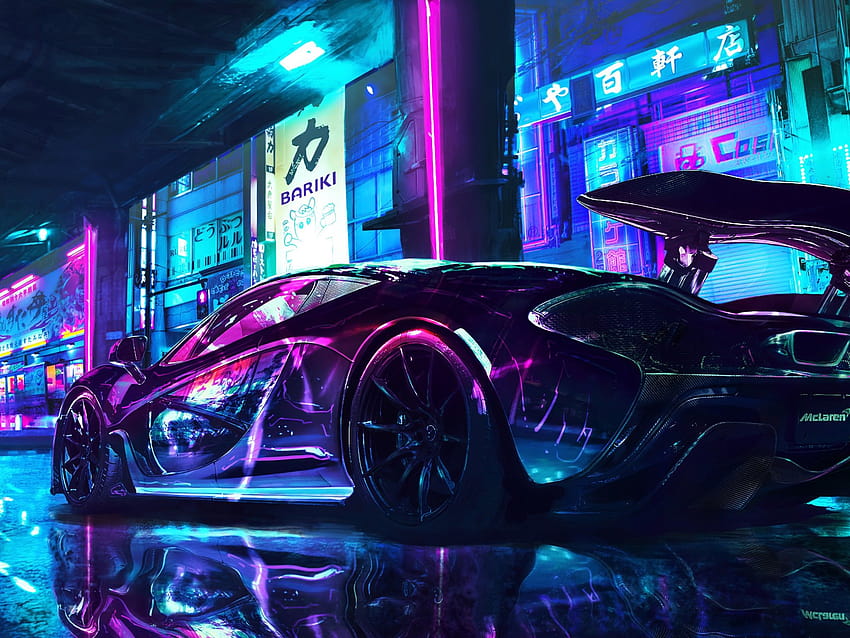 Cyberpunk, McLaren, Supercar, Neon art, Auto, neon mclaren Sfondo HD