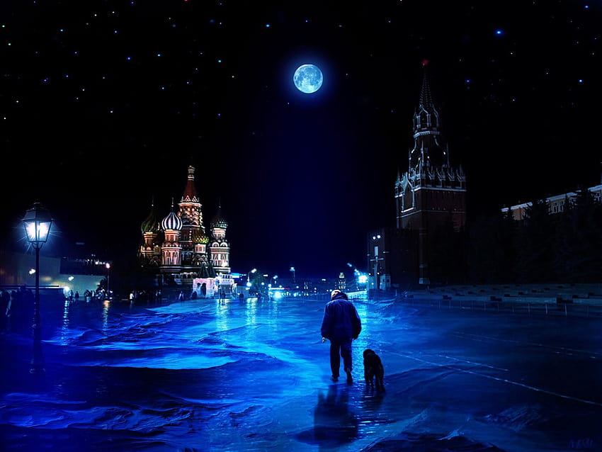 Kehidupan Malam di Lapangan Merah, Moskow, Rusia, moskow di malam hari Wallpaper HD
