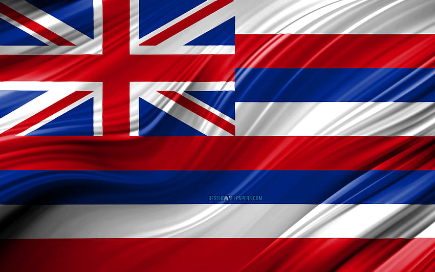 Hawaii flag, american states, 3D waves, hawaii flags HD wallpaper
