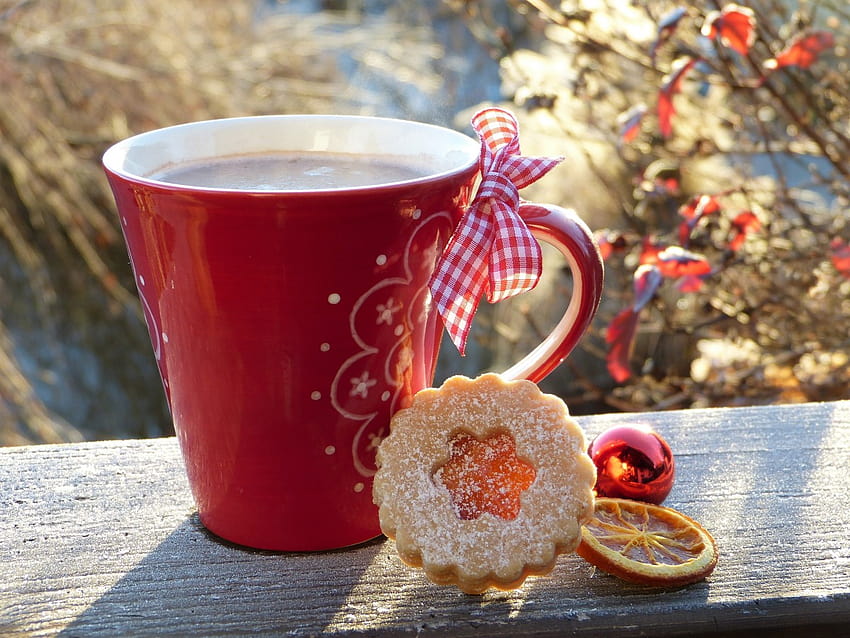 : cold, winter, fruit, tea, meal, food, red, produce, ceramic, drink, rest, breakfast, chocolate, christmas, cookie, dessert, coffee cup, advent, bake, sunny, cookies, hot, out, tee, december, enjoy, wintry, sweetness, winter breakfast HD wallpaper