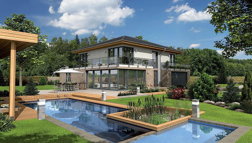 수영장 3D 그래픽 맨션 도시 주택 풍경 HD 월페이퍼