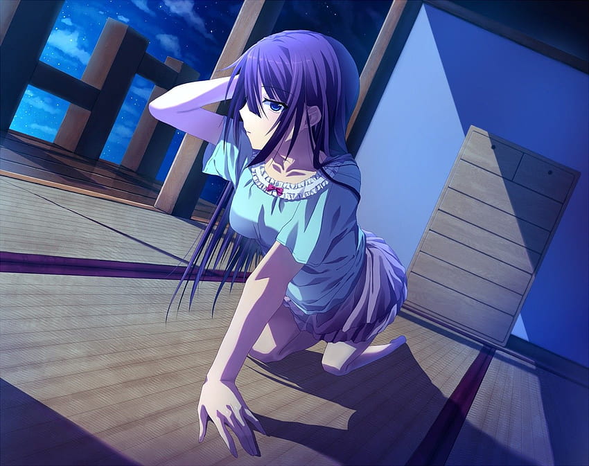 Senjougahara Hitagi, аниме момиче със синя коса HD тапет