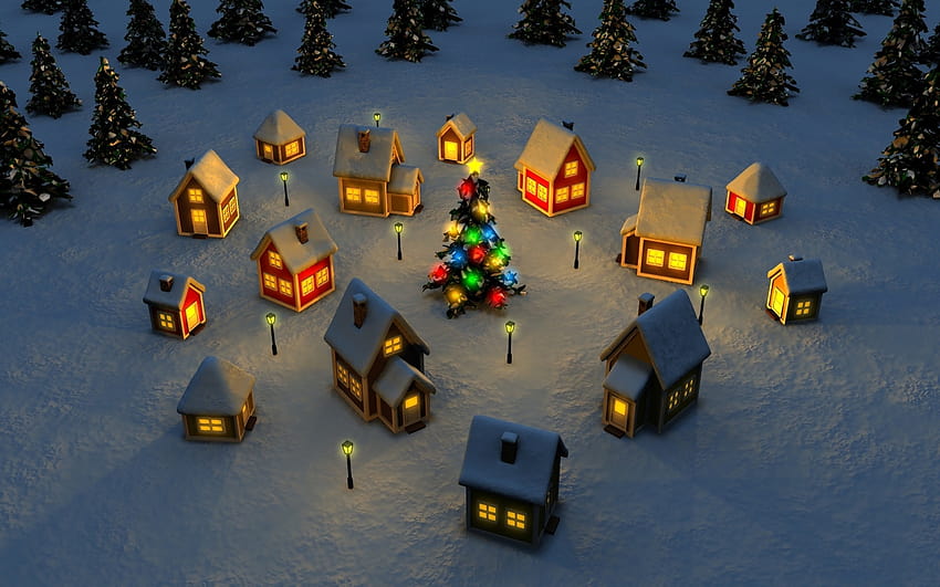 alegre, natal, férias, férias, presentes, árvore, feliz, lindo, papai noel, boneco de neve, luzes / e fundos móveis, cidade velha do natal papel de parede HD