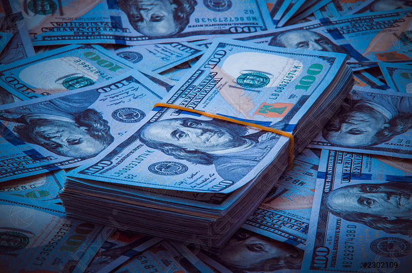 Los antecedentes de un billete de cien dólares Estilo azul, dinero azul fondo de pantalla