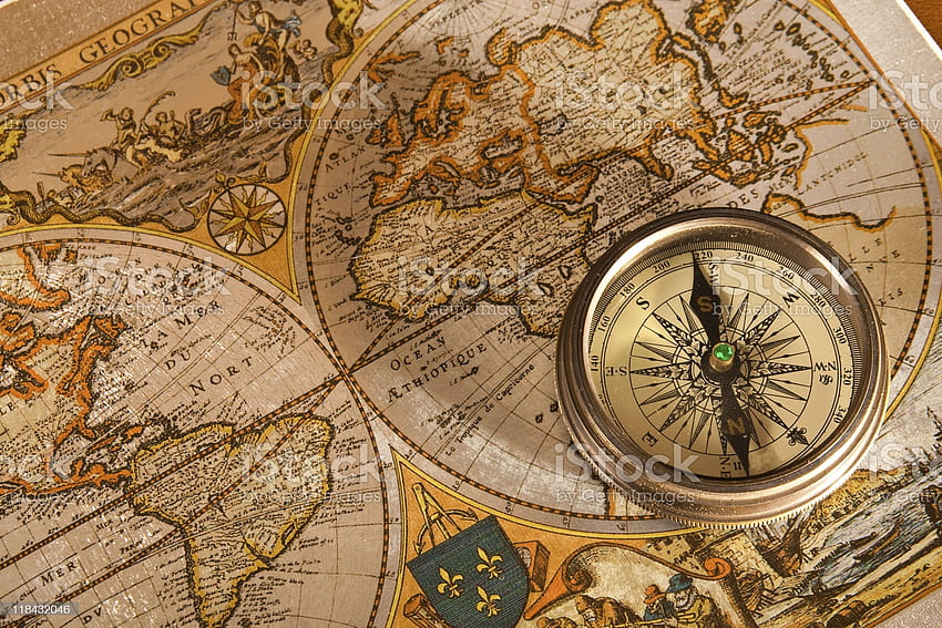 Old Map And Compass Concepts Stock, antique map HD wallpaper