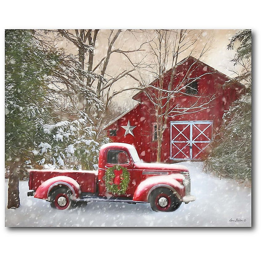 Courtside Market™ Barn With Truck 16, red truck winter HD phone wallpaper
