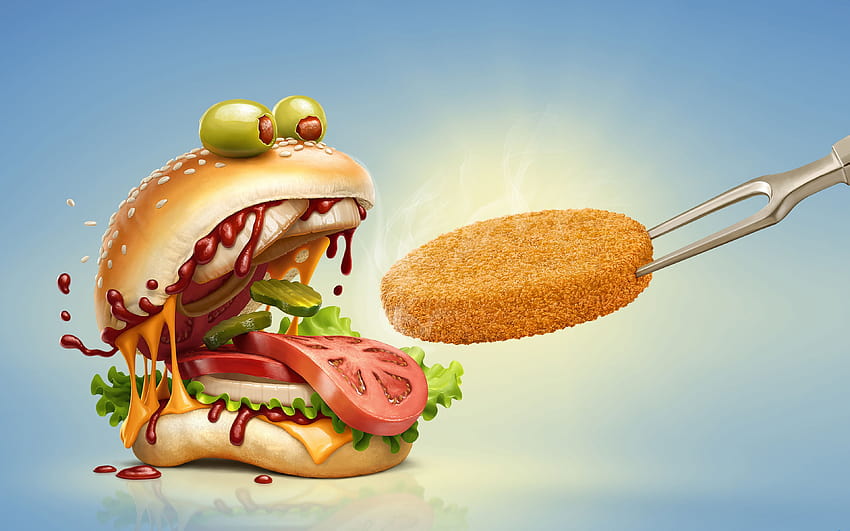 hamburger, fast food, sztuka, kreatywny, kotlet, fast food Tapeta HD