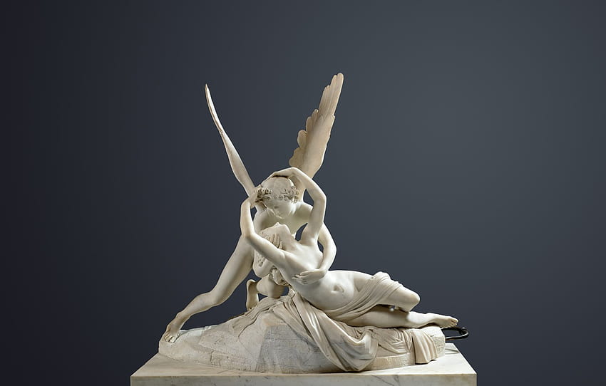 girl, wings, hugs, sculpture, Museum, art, the young man, mythology, Antonio Canova, Cupid and psyche , section разное HD wallpaper